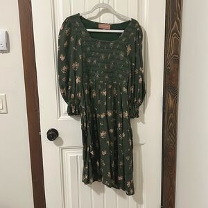 Beautiful bridgerton core green Jess’s Kae dress with pink flowers